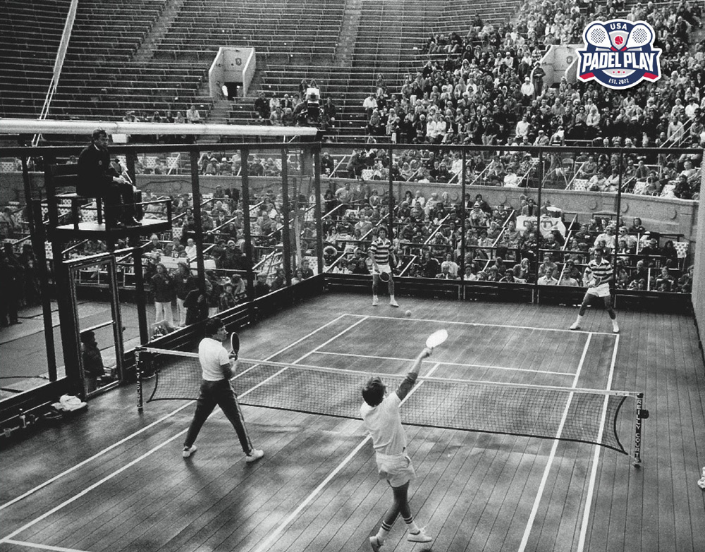 Black and White Photo of Padel Championship Game